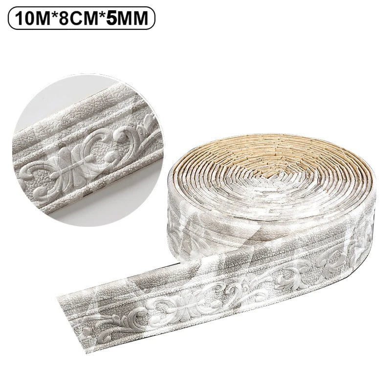 Storazone Marble Grey 10Mx8cm 10m/Roll 3D Self-Adhesive Vinyl Wall Trim Line Skirting Border DIY Room Decor Household Waterproof Baseboard Wallpaper Sticker