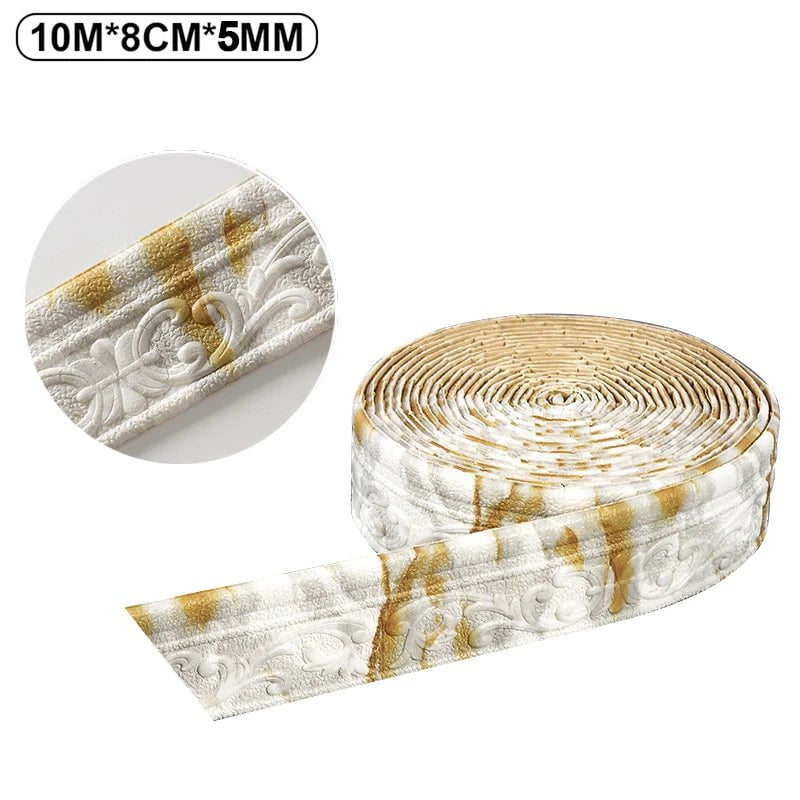 Storazone Marble Yellow 10M 10m/Roll 3D Self-Adhesive Vinyl Wall Trim Line Skirting Border DIY Room Decor Household Waterproof Baseboard Wallpaper Sticker