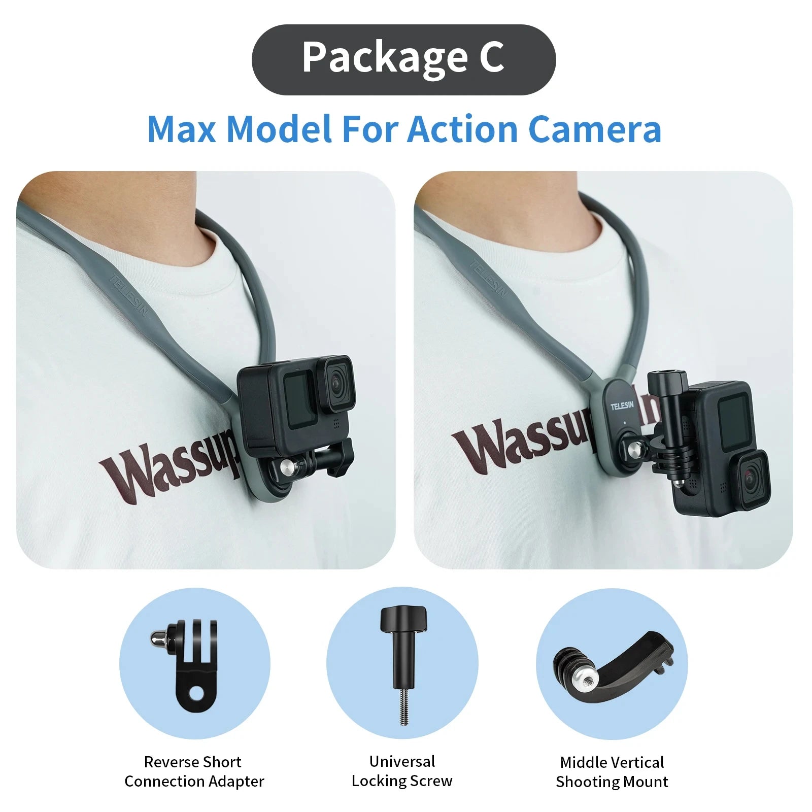 Storazone Max Set C TELESIN Silicone Neck Hold Mount for GoPro Hero 12 11 10 9 8 7 6 Insta360 DJI Osmo Action Smartphone Magnetic Action Accessories