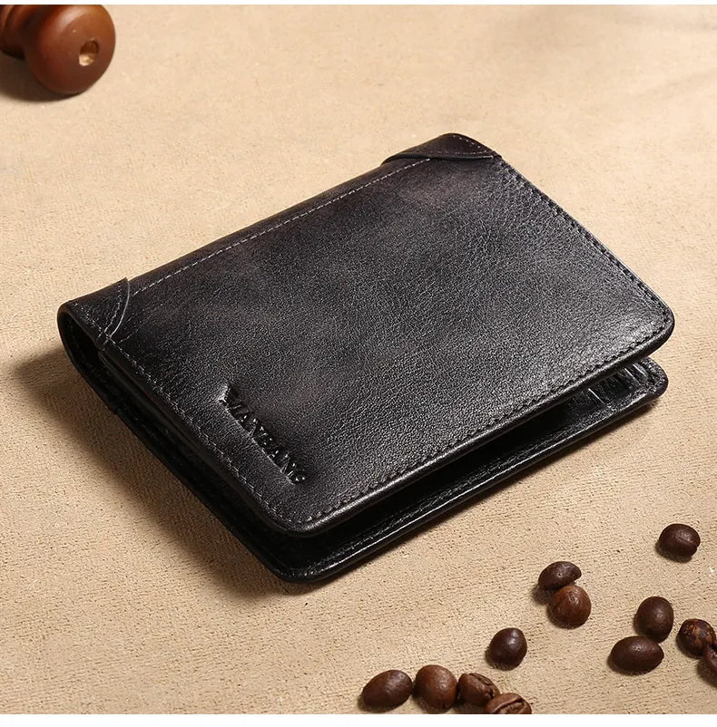 Storazone MBQ00877BLH Manbang Men's Wallets RFID Genuine Leather Trifold Wallets For Men with ID Window and Credit Card Holder