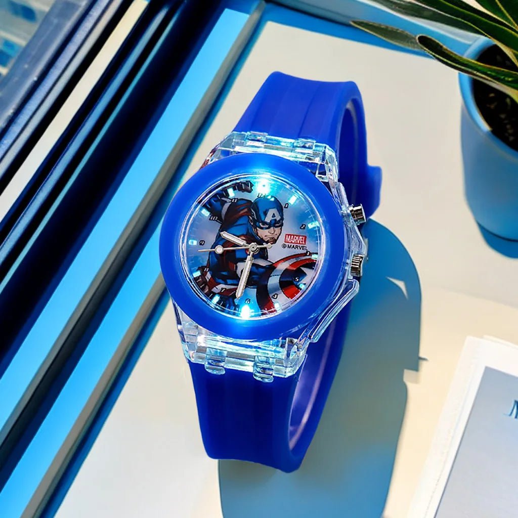 Storazone MD Blue Disney Mickey Mouse Girls Watches Children Silicone Strap Colorful Light Spiderman Kids Watch Student Quartz Clock reloj infanti