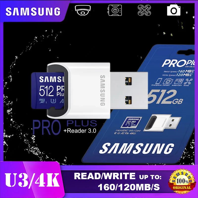 Storazone MD512GB-Reader3.0 SAMSUNG Original Micro SD 64GB Memori Memory Card C10 TF MicroSD TF Cards SDXC 128GB 256GB 512GB U3 4K For Phone Drone Camera
