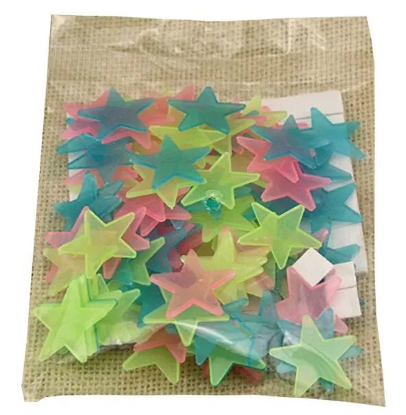Storazone Medium / Multicolor 100 Pieces of Luminous 3D Star Stickers for CHILDREN'S Room, Bedroom, Ceiling, Illuminated Plastic Wall Stickers, Home Decoratio