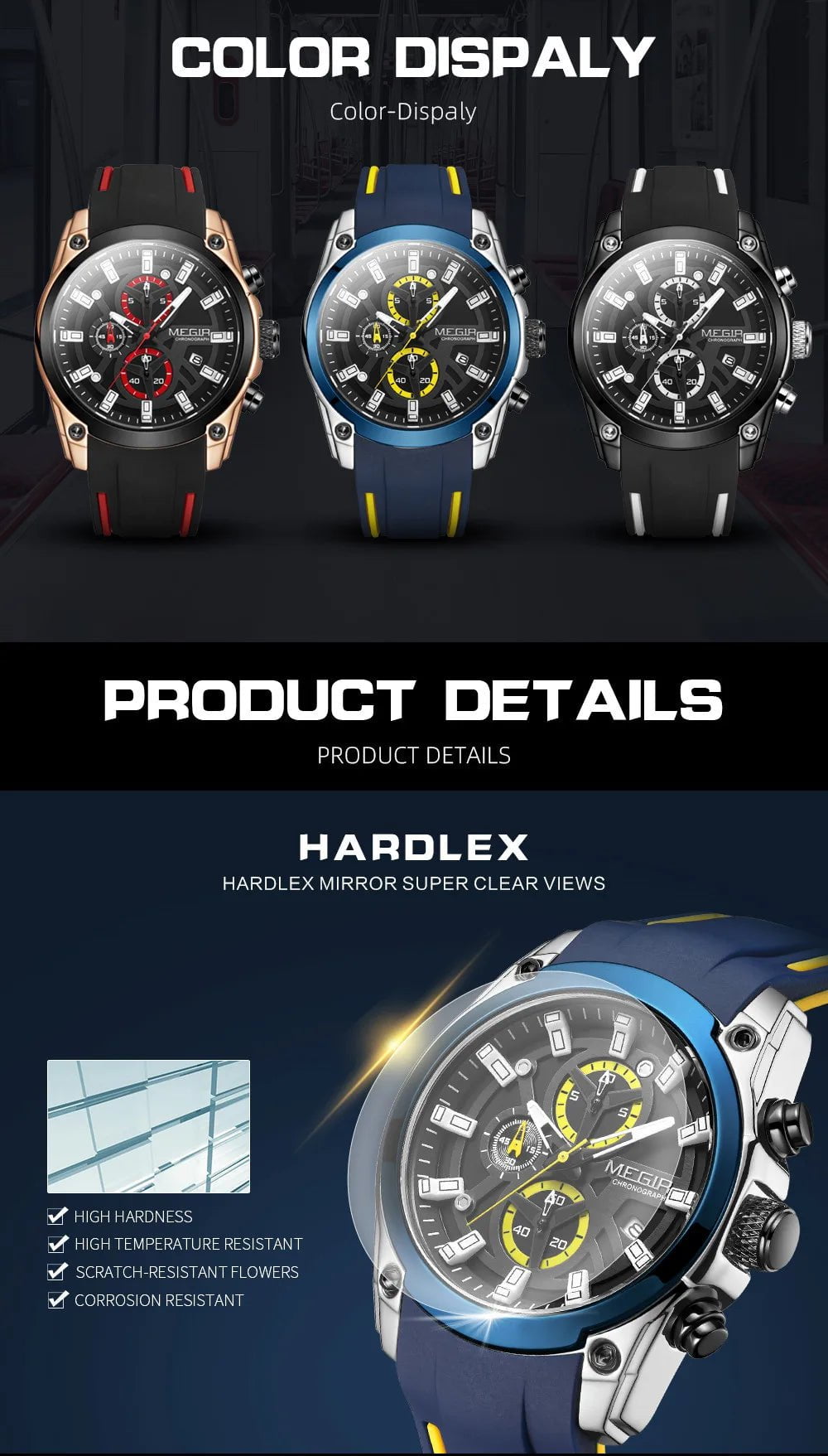 Storazone MEGIR Men's Watches Top Brand Luxury Sport Military Wristwatches Chronograph Luminous Date Quartz Moda Watch Leather Male Clock