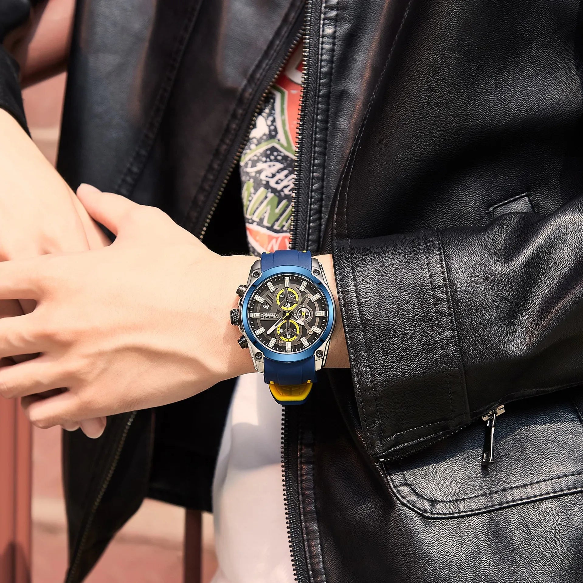 Storazone MEGIR Men's Watches Top Brand Luxury Sport Military Wristwatches Chronograph Luminous Date Quartz Moda Watch Leather Male Clock