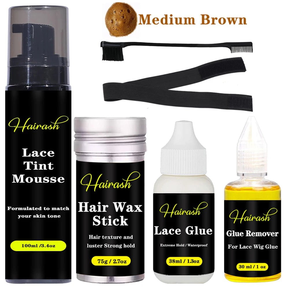 Storazone Meidum kit / CHINA Lace Tint Mousse Waterproof Lace Wig Glue For Lace Front Wig Invisible Hair Glue+Wax Stick Edge Control + Glue Remover