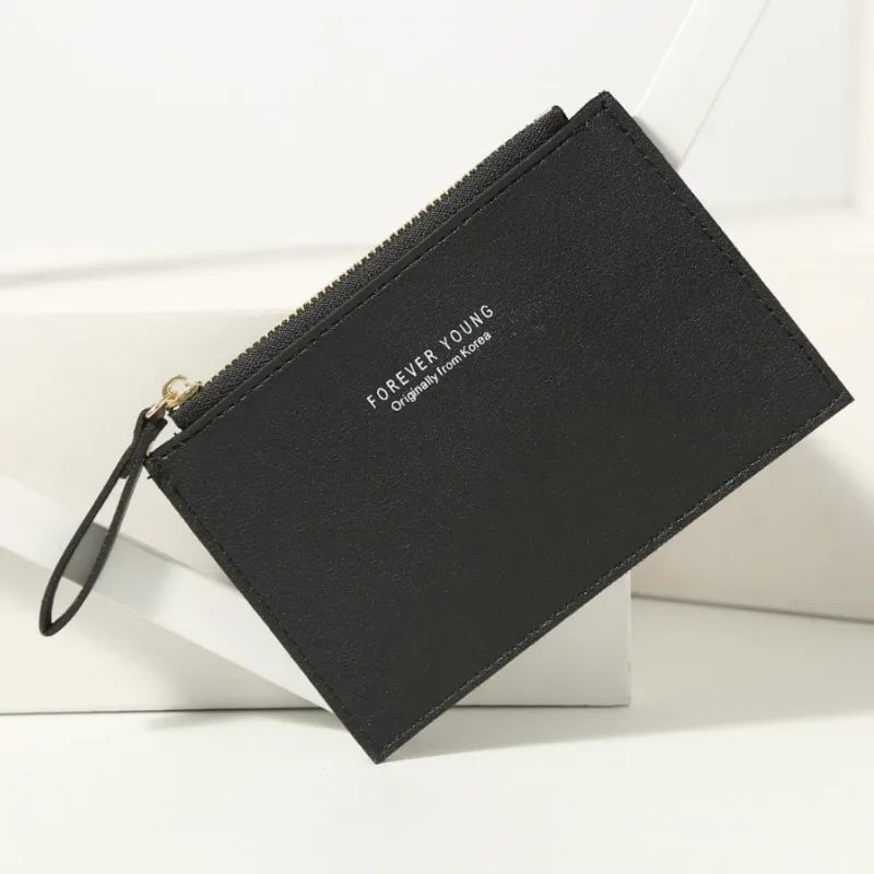 Storazone Men and women ID card holder PU zipper small coin purse credit card holder solid color business card case business card holder