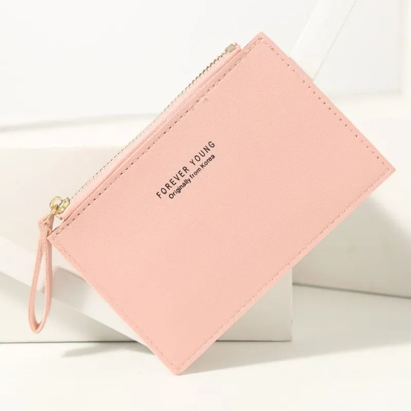 Storazone Men and women ID card holder PU zipper small coin purse credit card holder solid color business card case business card holder