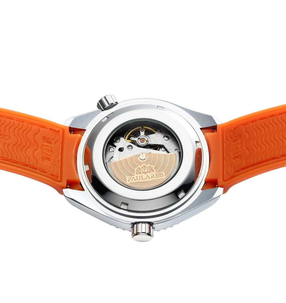 Storazone Men Automatic Self Wind Mechanical Canvas Rubber Strap Orange Blue Red Luxury Watch
