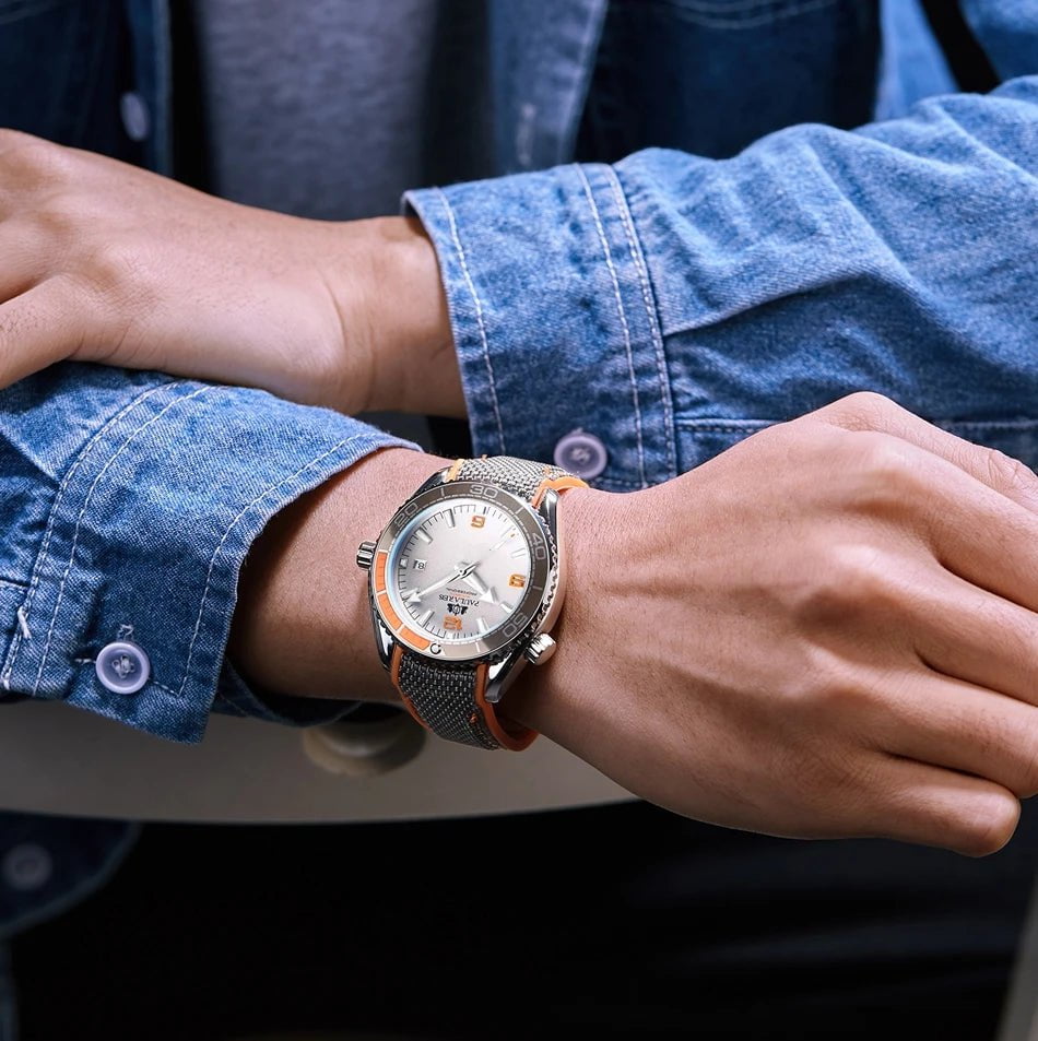 Storazone Men Automatic Self Wind Mechanical Canvas Rubber Strap Orange Blue Red Luxury Watch