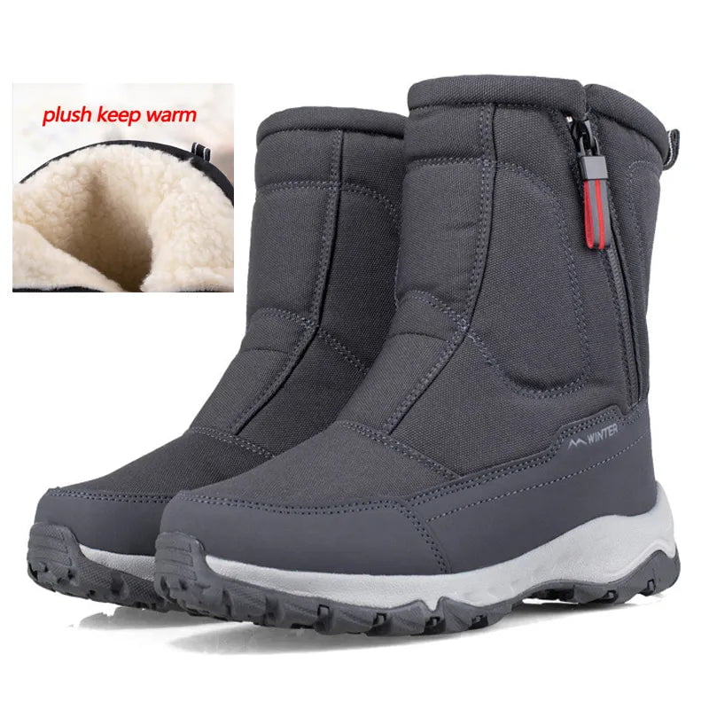 Storazone Men Boots 2023 Winter Shoes For Men Warm Snow Boots Mid-calf Men Warm Shoes Thick Plush Winter Boots For Men Women Cotton Shoes