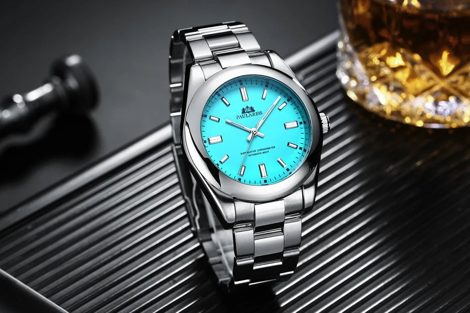 Storazone Men New Automatic Self Wind Mechanical Stainless Steel Luxury Red Yellow Sky Blue Green Colorful Rainbow Dial 41mm Fashion Watch