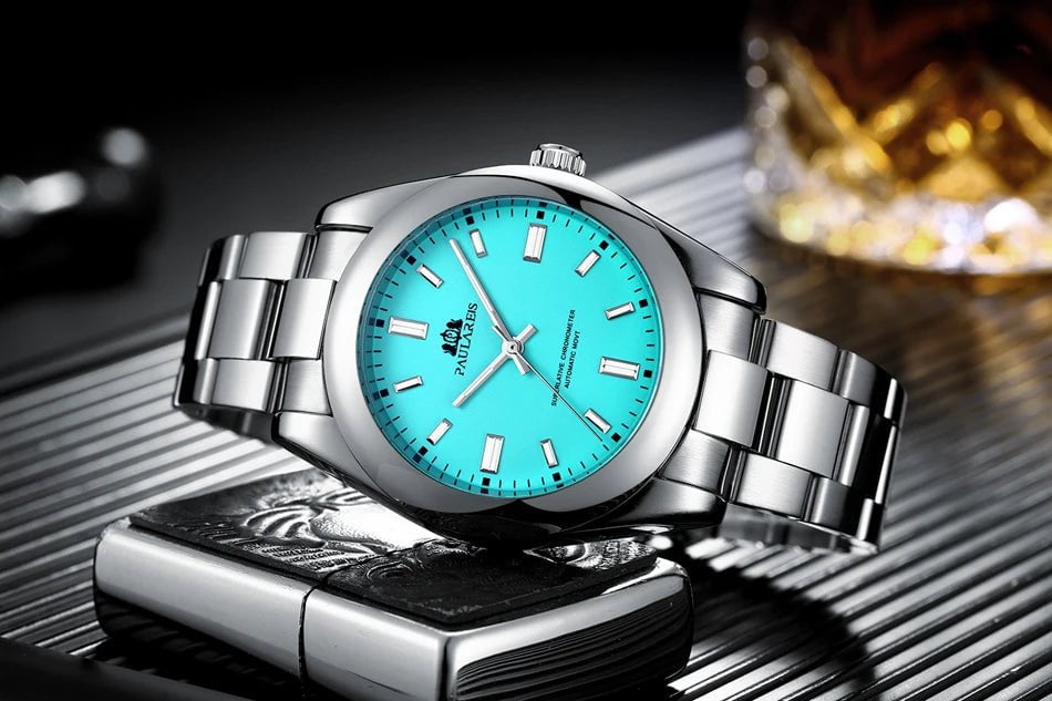 Storazone Men New Automatic Self Wind Mechanical Stainless Steel Luxury Red Yellow Sky Blue Green Colorful Rainbow Dial 41mm Fashion Watch