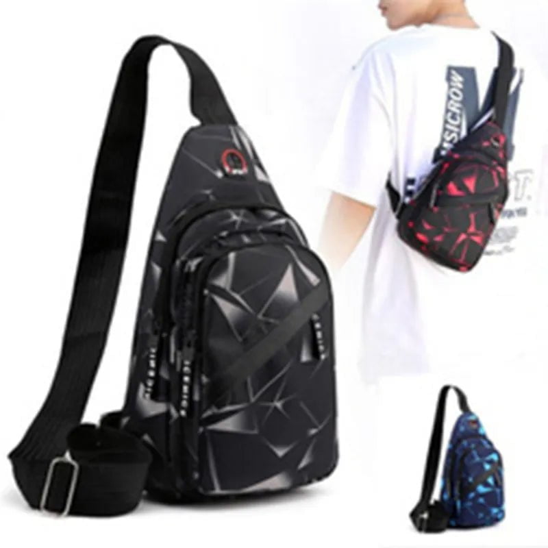 Storazone Men's Chest Bags Geometric Print Oxford Cloth Casual Crossbody Bag Sports Travel Outdoor Chest Shoulder Bags