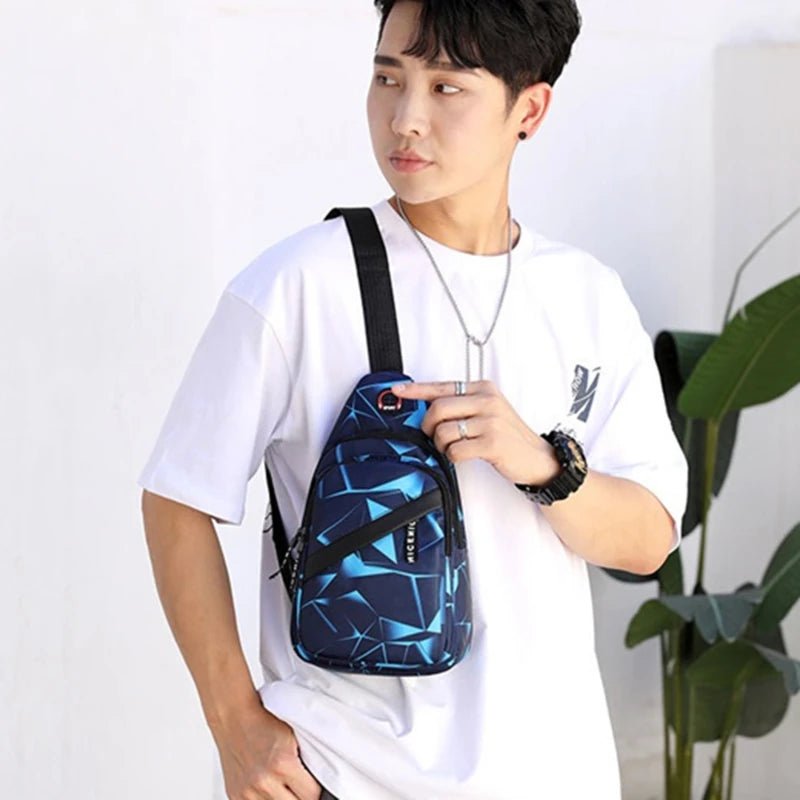 Storazone Men's Chest Bags Geometric Print Oxford Cloth Casual Crossbody Bag Sports Travel Outdoor Chest Shoulder Bags