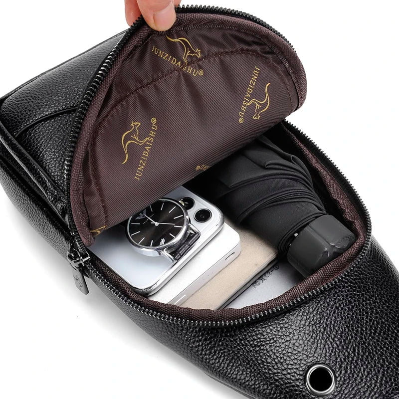 Storazone Men's Chest Pack Crossbody Bag Luxury Design Durable PU Leather Handbag Chest Bag Vintage Leisure Men's Handbag Shoulder Bag