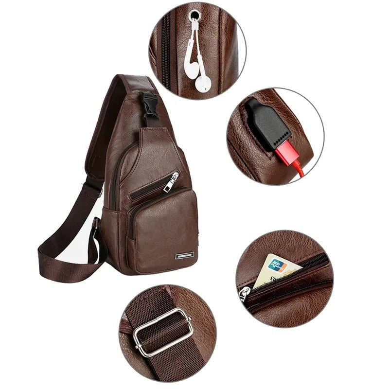 Storazone Men's Crossbody Bags Men's USB Chest Bag Designer Messenger bag Leather Shoulder Bags Diagonal Package  new Back Pack Travel