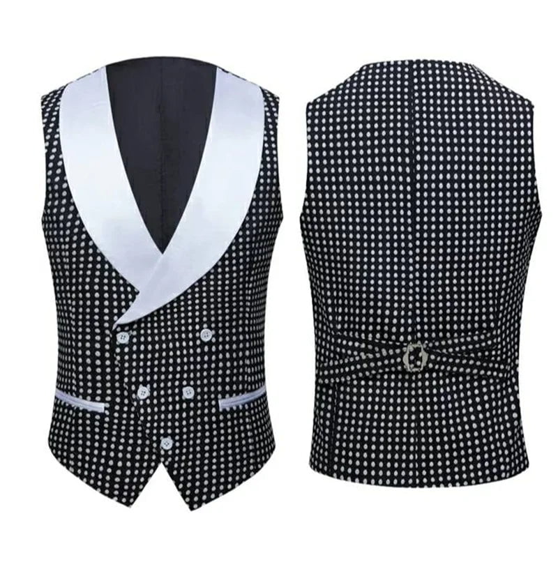 Storazone Men's Polka Dots Vest Groomsmen Shawl Lapel Mens Suit Waistcoat  For Wedding Bridegroom Tuxedo Prom