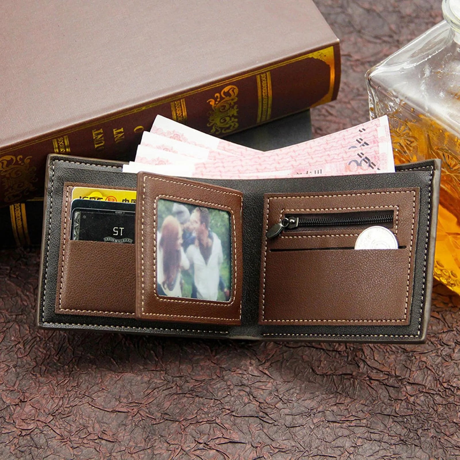 Storazone Men's Short Frosted Large Capacity Leather Wallet,Multi-Slot Coin Pocket Photo Holder Small Men's Wallet,Vintage Wallet for Male