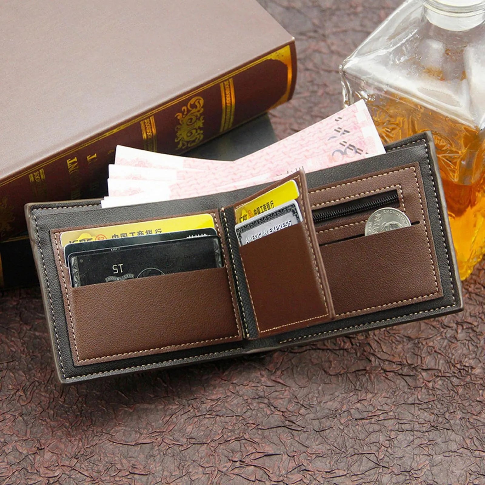 Storazone Men's Short Frosted Large Capacity Leather Wallet,Multi-Slot Coin Pocket Photo Holder Small Men's Wallet,Vintage Wallet for Male