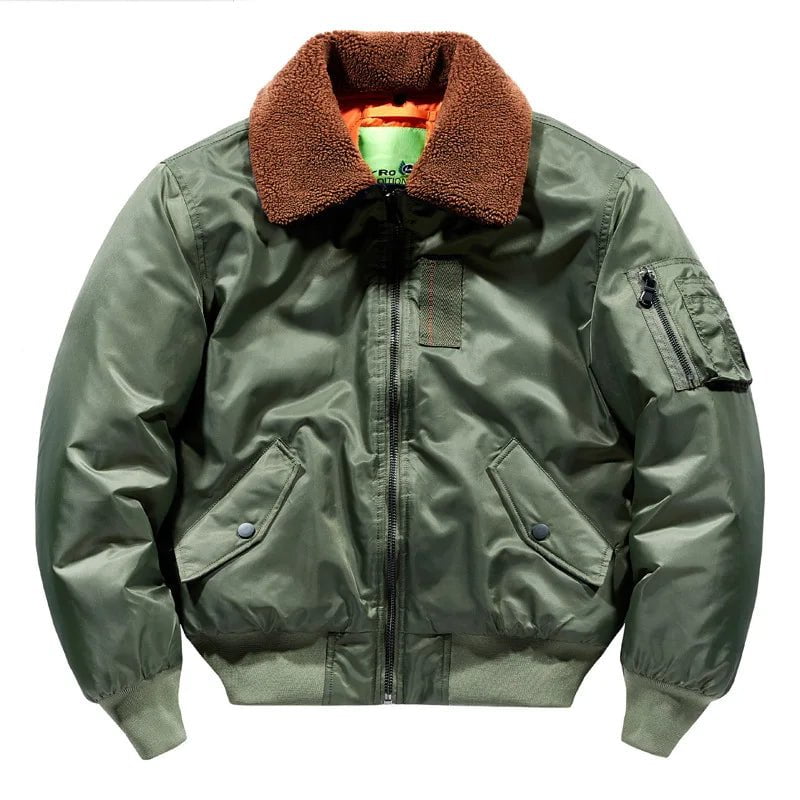 Storazone Men's Winter Thick Air Force Jacket Casual Bomber Outwear Fleece Fur Collar Warm Coats Retro Military Jackets Plus Size  6XL