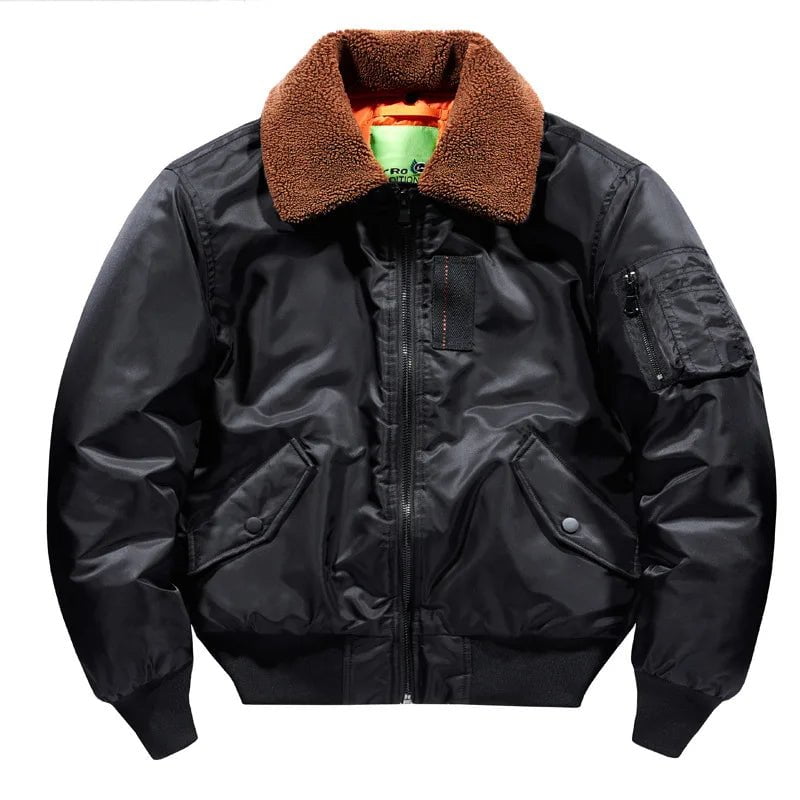 Storazone Men's Winter Thick Air Force Jacket Casual Bomber Outwear Fleece Fur Collar Warm Coats Retro Military Jackets Plus Size  6XL