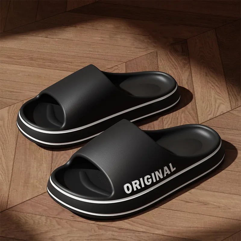 Storazone Men Thick Sole Summer Beach Slides Bathroom Anti Slip Slipper Soft Sandals Simplicity Ultra Light Letter Shoe