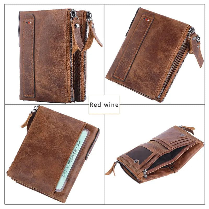 Storazone Men Wallets 100% Genuine Cow Leather Short Card Holder Leather Men Purse High Quality Luxury Brand Male Wallet