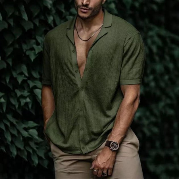 STORAZONE Mens Collections Army Green / 2XL Casual Loose Cardigan Short Sleeve Solid Color T-shirt Men