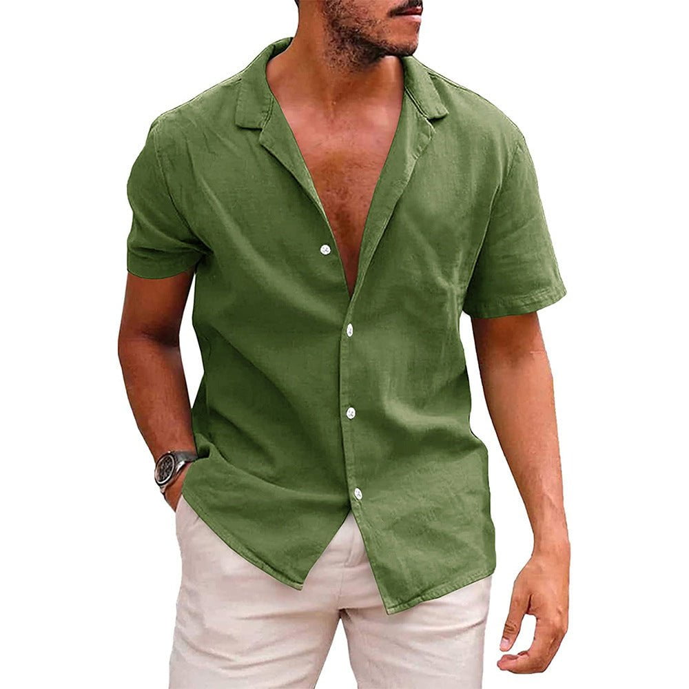 STORAZONE Mens Collections Army green / L Men's Tops Casual Button Down Shirt Short Sleeve Beach Shirt Summer