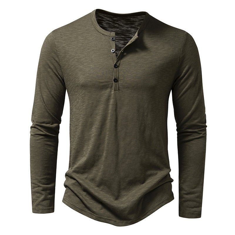 STORAZONE Mens Collections Army Green / L Mens Clothing Long Sleeve T-shirt Fashion Button Henry Collar Tops