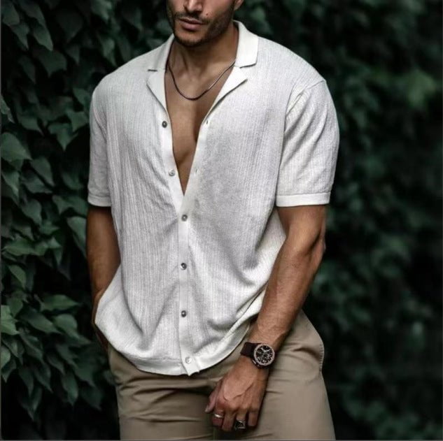 STORAZONE Mens Collections Beige / 2XL Casual Loose Cardigan Short Sleeve Solid Color T-shirt Men