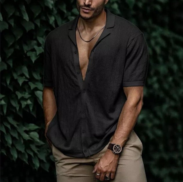 STORAZONE Mens Collections Black / 2XL Casual Loose Cardigan Short Sleeve Solid Color T-shirt Men