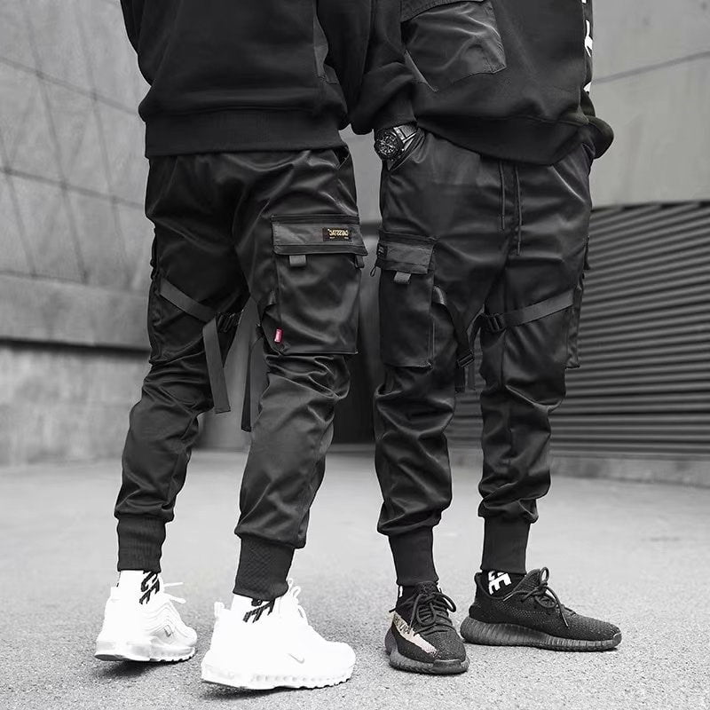 STORAZONE Mens Collections black / 2XL Ribbons Harem Joggers Men Cargo Pants Streetwear Hip Hop Casual Pockets Cotton Track Pants