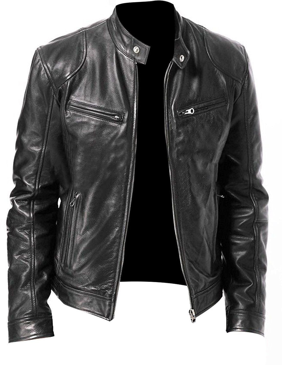 STORAZONE Mens Collections Black / 3XL PU Leather Jacket Slim Leather Jacket