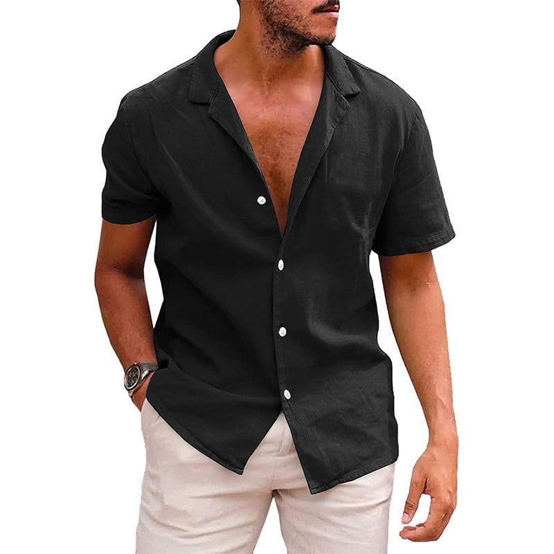 STORAZONE Mens Collections Black / L Men's Tops Casual Button Down Shirt Short Sleeve Beach Shirt Summer