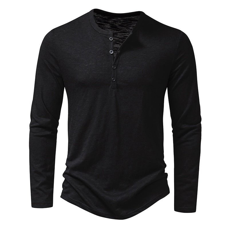 STORAZONE Mens Collections Black / L Mens Clothing Long Sleeve T-shirt Fashion Button Henry Collar Tops