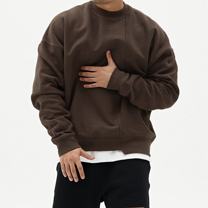 STORAZONE Mens Collections Brown / 2XL Pullover Round Neck Sweater Loose Men Clothes