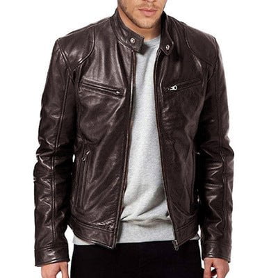 STORAZONE Mens Collections Brown / 3XL PU Leather Jacket Slim Leather Jacket