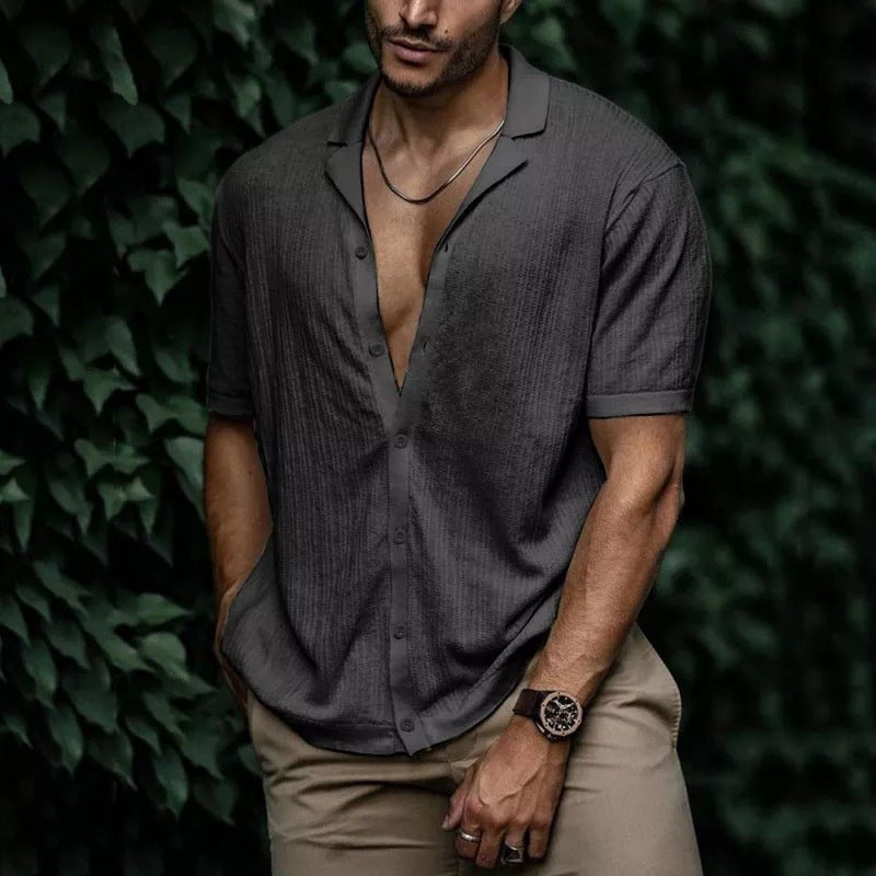 STORAZONE Mens Collections Dark Grey / 2XL Casual Loose Cardigan Short Sleeve Solid Color T-shirt Men