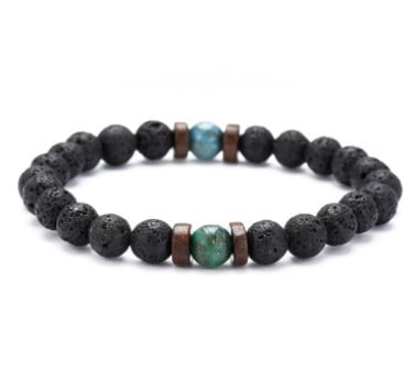 STORAZONE Mens Collections E 3pcs Personality Men's Black Volcanic Stone Bracelet