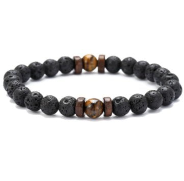 STORAZONE Mens Collections G 3pcs Personality Men's Black Volcanic Stone Bracelet