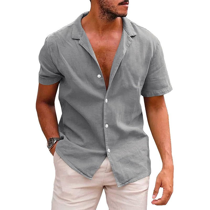 STORAZONE Mens Collections Gray / L Men's Tops Casual Button Down Shirt Short Sleeve Beach Shirt Summer