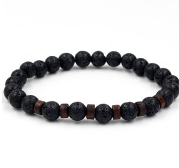 STORAZONE Mens Collections H 3pcs Personality Men's Black Volcanic Stone Bracelet