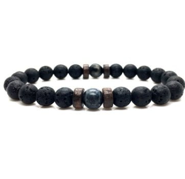 STORAZONE Mens Collections H 4pcs Personality Men's Black Volcanic Stone Bracelet