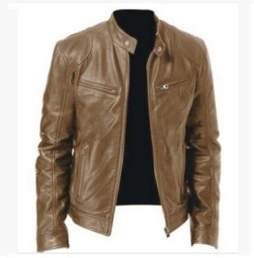 STORAZONE Mens Collections Khaki / 2XL PU Leather Jacket Slim Leather Jacket