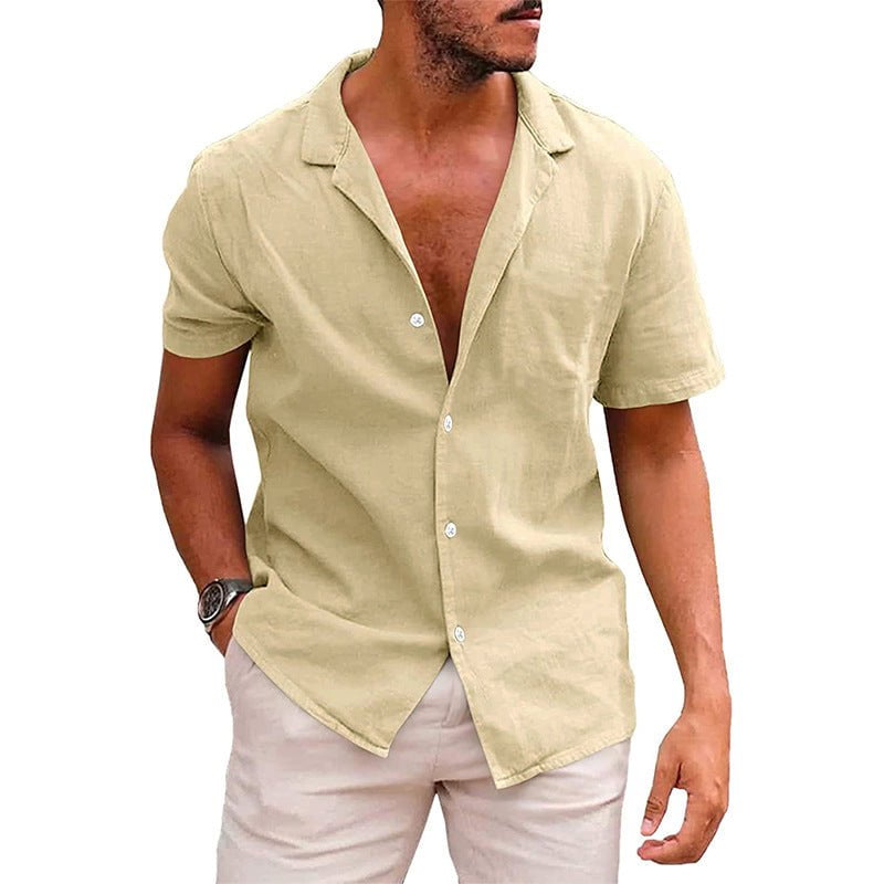 STORAZONE Mens Collections Khaki / L Men's Tops Casual Button Down Shirt Short Sleeve Beach Shirt Summer