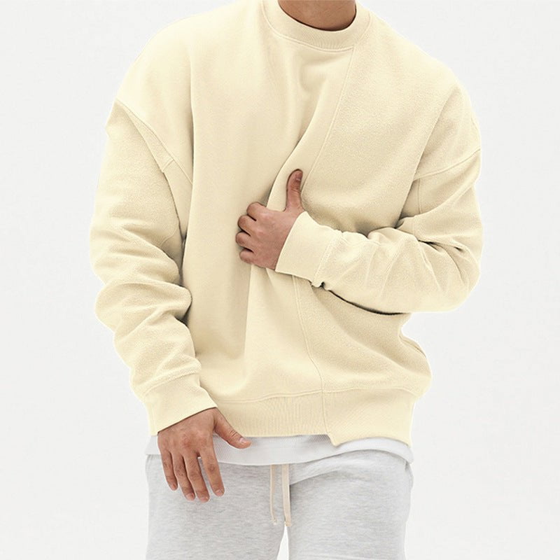 STORAZONE Mens Collections Light Brown / 2XL Pullover Round Neck Sweater Loose Men Clothes