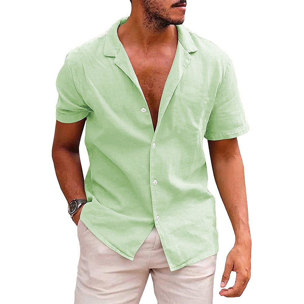 STORAZONE Mens Collections Light green / L Men's Tops Casual Button Down Shirt Short Sleeve Beach Shirt Summer