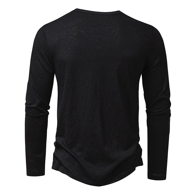 STORAZONE Mens Collections Mens Clothing Long Sleeve T-shirt Fashion Button Henry Collar Tops